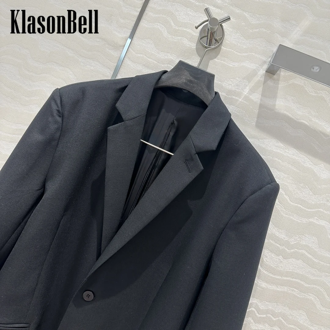 8.11 KlasonBell Fashion Personality Back Hidden Zipper Split Blazer For Women 2024 Autumn New Wool Blend Long Sleeve Jacket