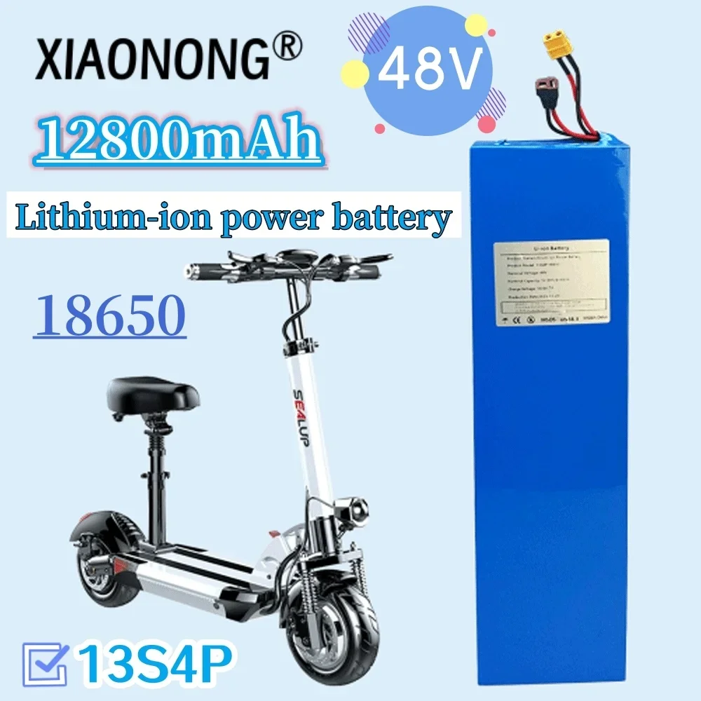 48V 12.8Ah Bike 18650 Lithium Battery 13S4P 800W Scooter Battery Pack 48V 12800mAh High-capacity Battery