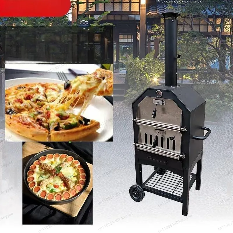 Outdoor Charcoal Pizza Oven Heavy Duty BBQ Grill with Pizza Stone for Backyard Camping Cooking