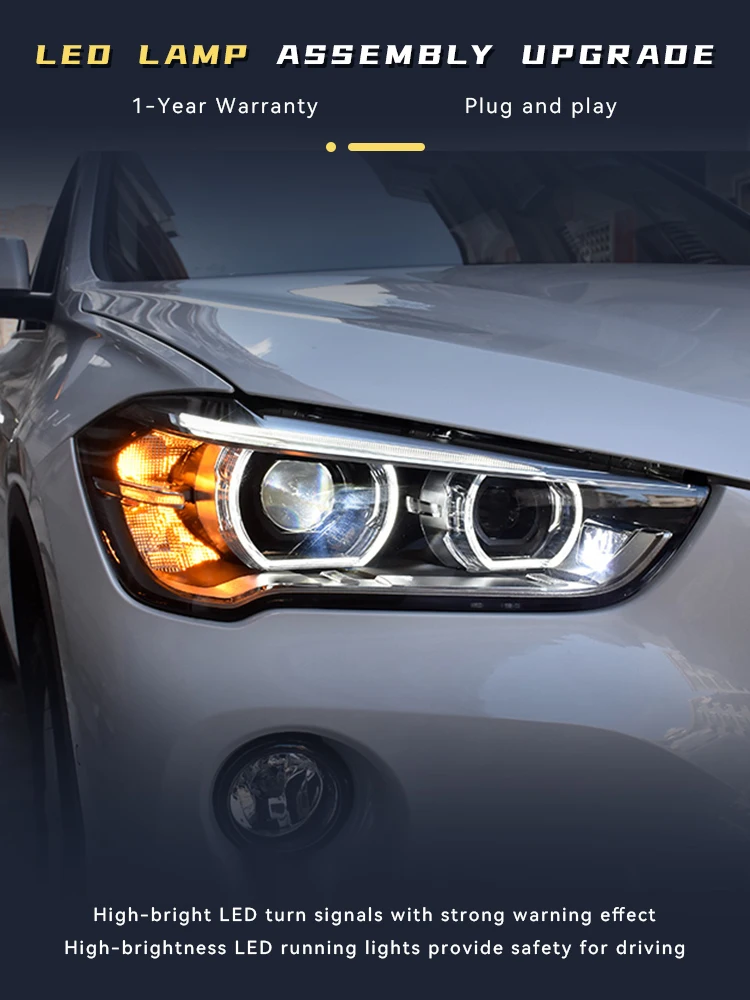 Car Light For BMW X1 2016 2017 2018 2019 F48 F49 Head Lamp Angel Eyes Design Upgrade Full LED DRL Headlight Automotive Accessory