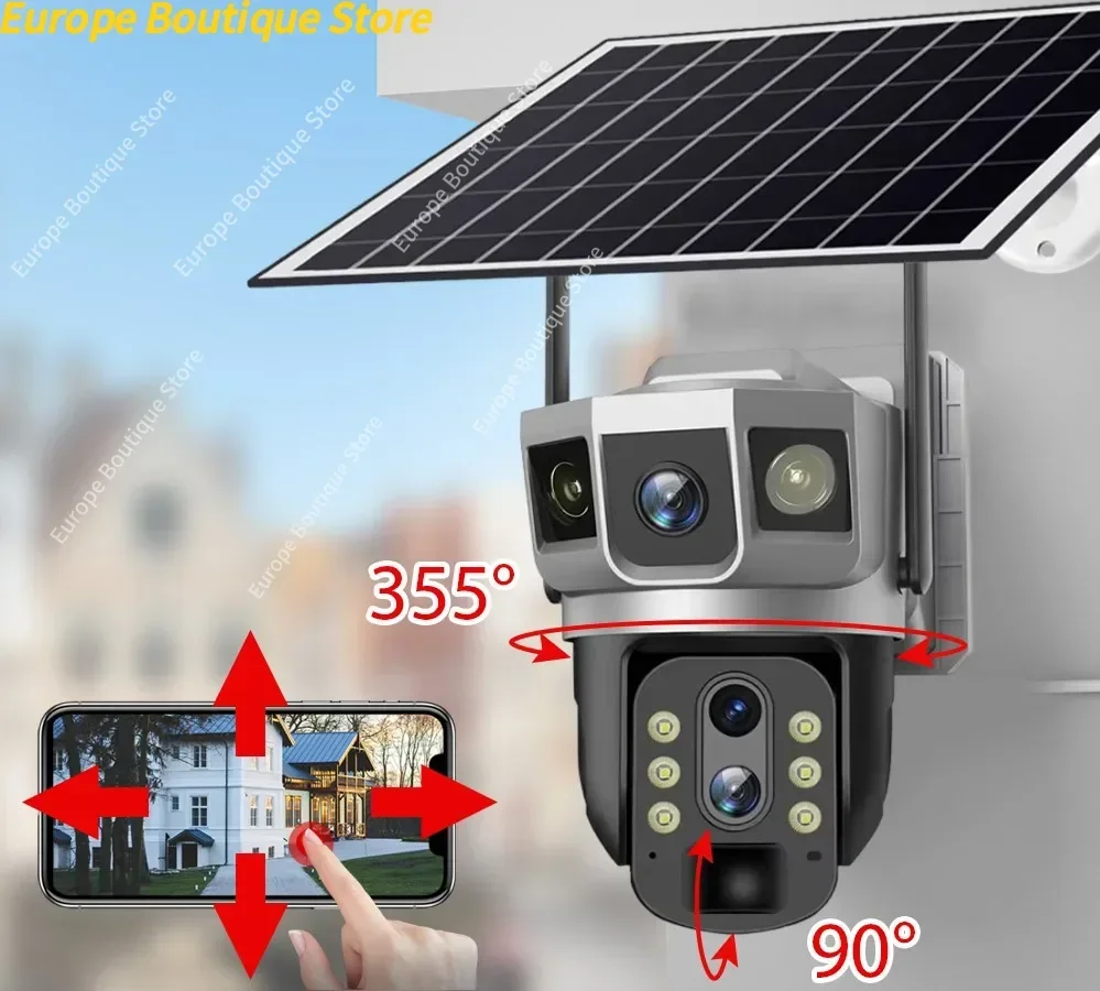 3 عدسة 10X التكبير تعمل بالطاقة الشمسية كاميرا تلفزيونات الدوائر المغلقة Vigilancia Wifi في الهواء الطلق حماية أمن الوطن الذكي كاميرات مراقبة الفيديو IP
