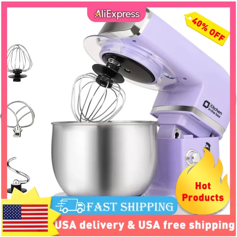 

QWStand Kitchen in the box 3.2Qt Small Electric Food Mixer,6 Speeds Lightweight Mixer with Egg Whisk,Dough Hook,Flat Beater