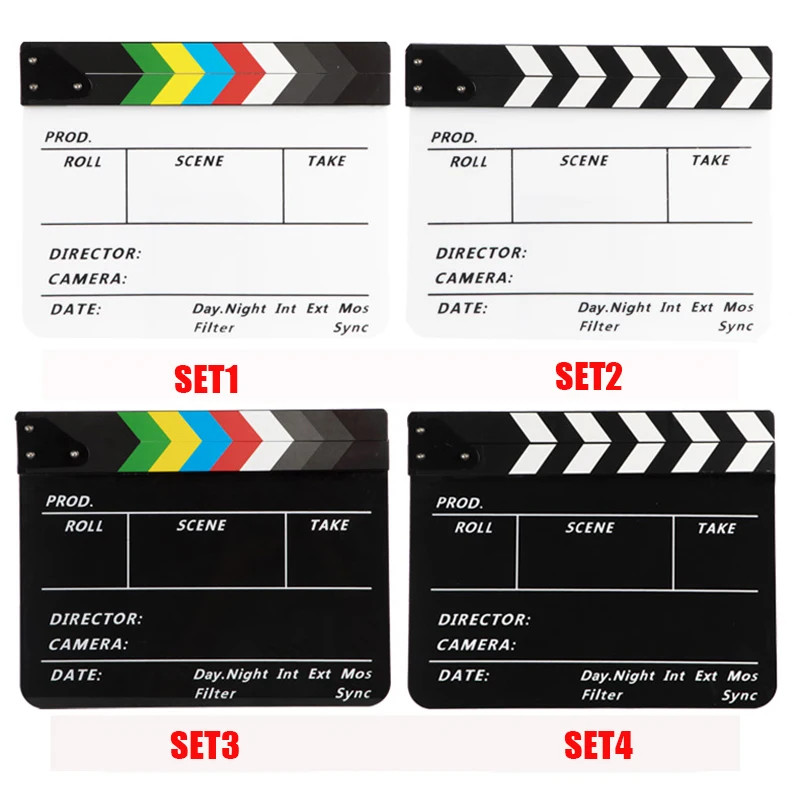 Acrylic Clapperboard Plastic Film Clapper Cutting Action Scene Caliper Board With 2 Pens + 1 Blackboard Eraser