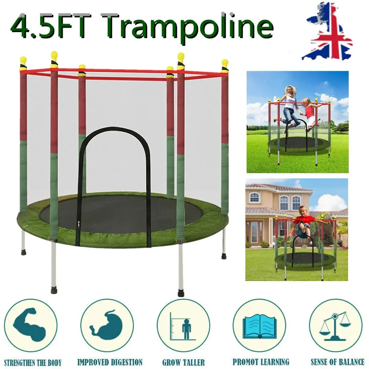 140cm Indoor Trampoline with Protection Net Adult Children Jumping Bed Outdoor Trampolines Exercise Bed Fitness Equipment