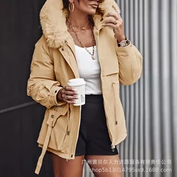 Mid-Length Waist Velvet Cotton Clothes Autumn Coat Trend Parka Women's Keep Warm Coats Outwear Jackets Warm Outwear Parkas