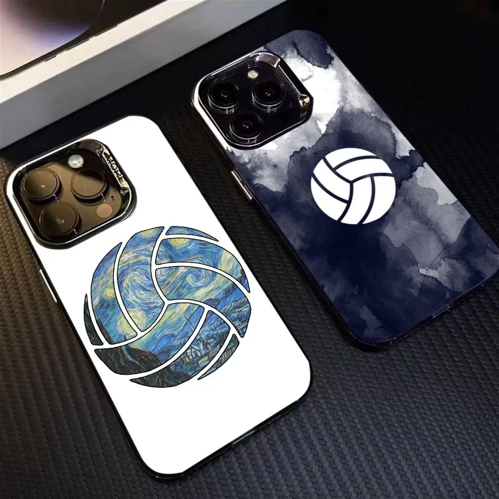 

Volleyball Painted Phone Case For iPhone 16 17 15 14 12 13 Pro Max Black Color Shockproof Cover