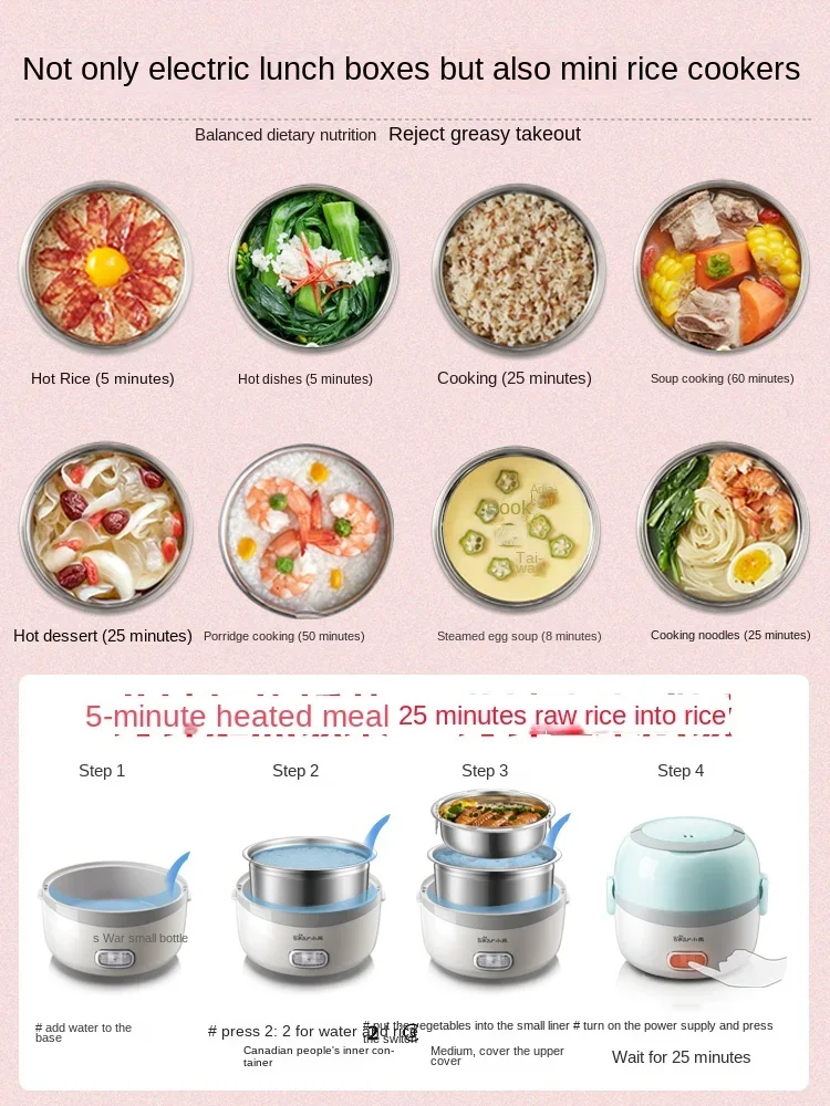 220V Electric Portable Rice Cooker Automatic Home Electric Lunch Heating Box Steaming Cooking Pot Multi Cooker