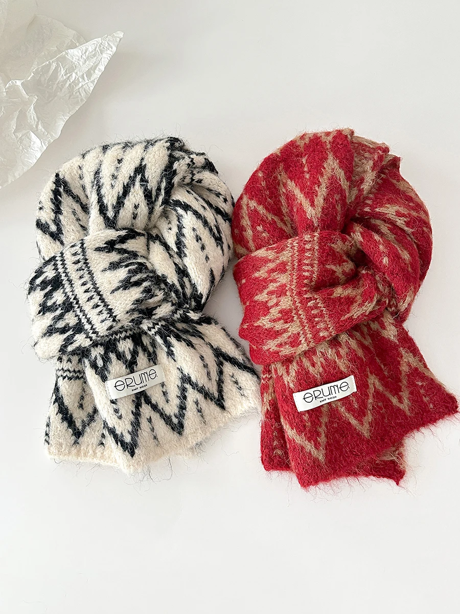 أزياء خمر جزيرة المعرض متموجة الجاكار الصوف مزيج وشاح لينة رقيق متماسكة منديل للجنسين الشتاء الدافئة هدية