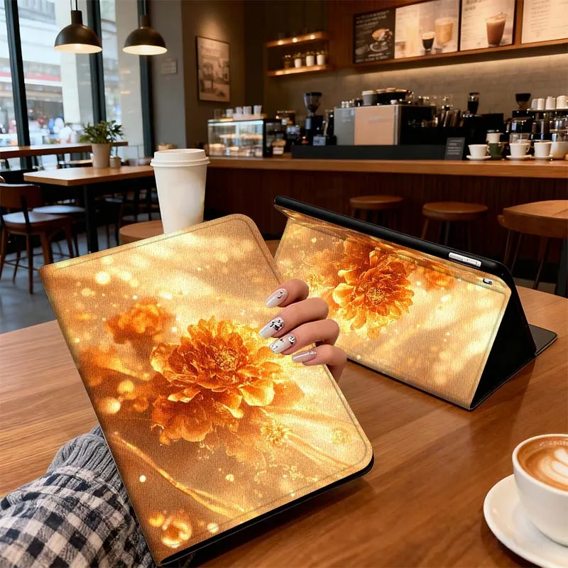 

Golden Flower Pattern For Xiaomi Mi Redmi Poco Pad 2 4 5 7S 6S 6 7 8 Max Plus Ultra SE Pro K 2025 Tablet Case