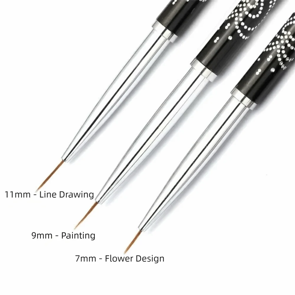 Metal Handle Nail Eyeliner Brushes 7mm/9mm/11mm Black Color Nail Art Liner Brush Thin Design Nail Art Design Brush