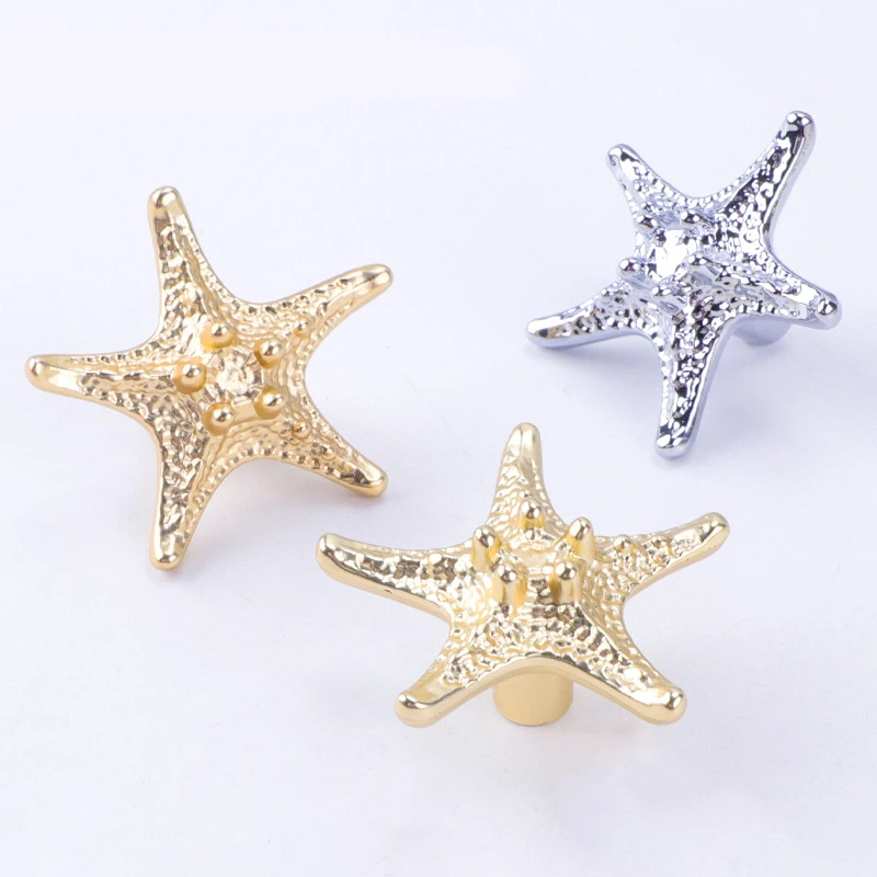 Creative Starfish Door Pulls Zinc Alloy Single-Hole Small Handle for Kids' Room French Light Luxury Wardrobe Cabinet Drawer Pull