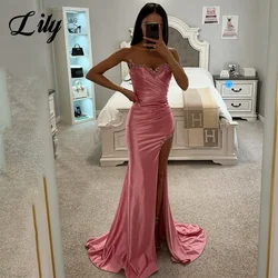 Lily Pink Evening Gown Mermaid Sexy Elegant Prom Dress Sequin Satin Pleat Sweetheart Split Wedding Evening Dress robes de soirée