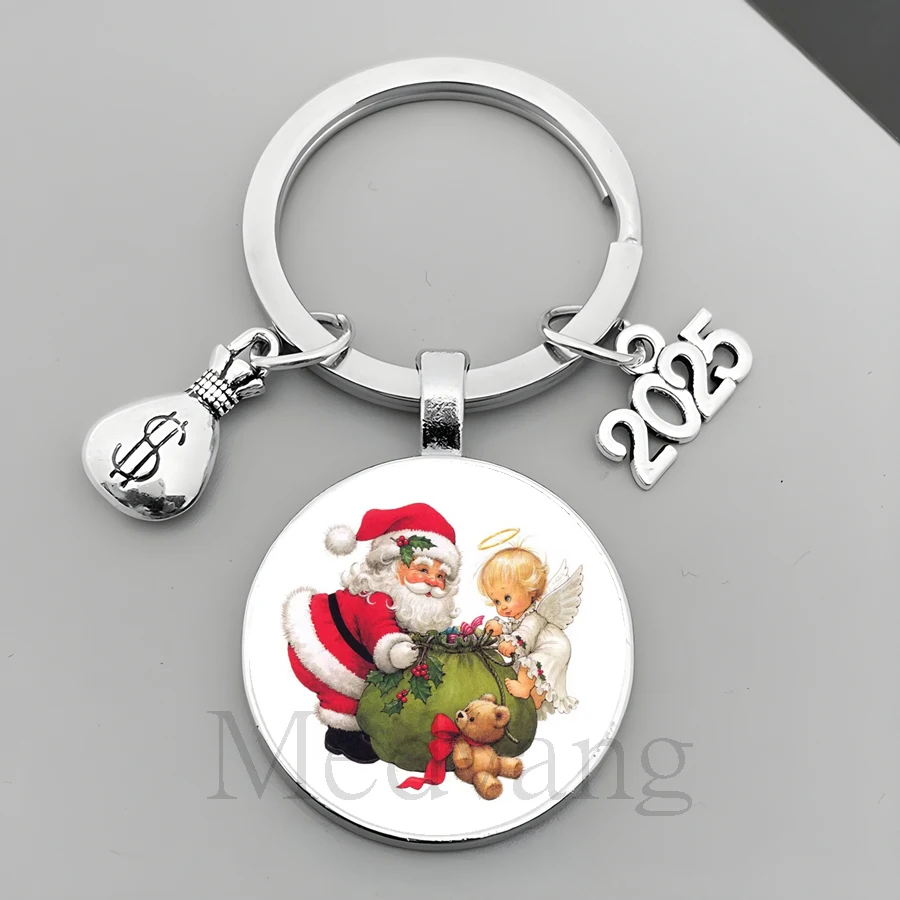 2025 New Year Series Keychain Christmas New Year Gift for Family and Friends Car New House Glass Dome Keychain