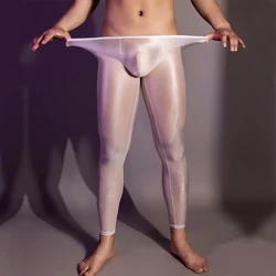 Men's Ultra Thin Shiny Leggings See Through Underwear Long Pants Skinny Trousers Exotic Pants For Male