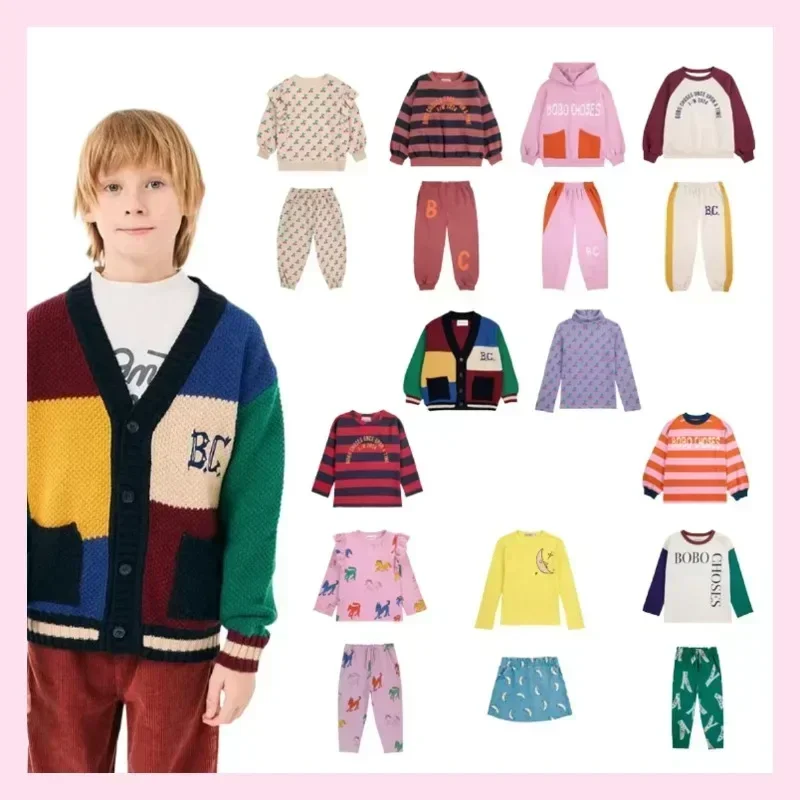 

2024 Autumn/Winter New BC Kids Clothes Set Boys Girls' Long Sleeved Velvet Printed Sweatshirt and Sweatpants Set