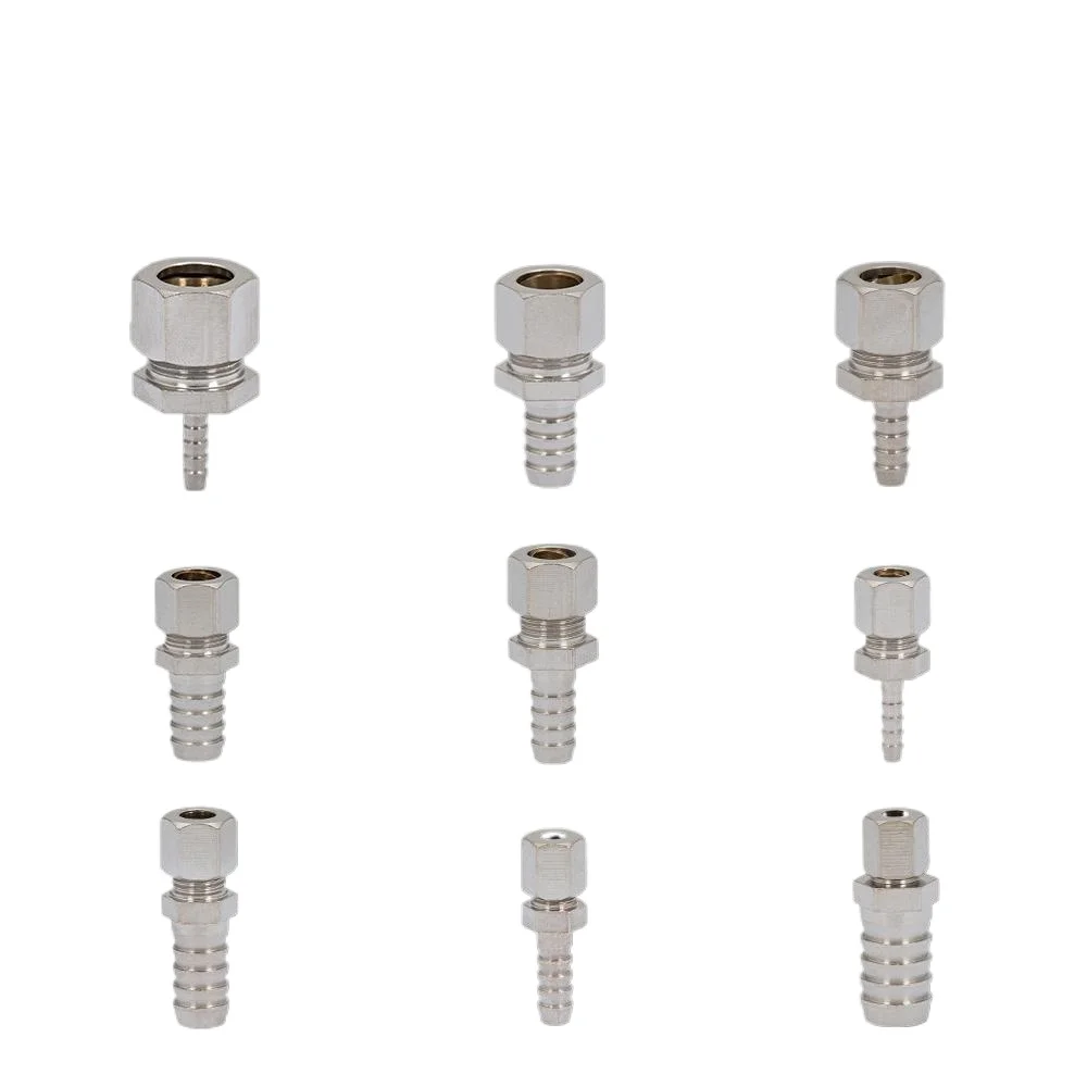 

4/6/8/10/12 мм компрессионное соединение x шланговый штуцер, никелированная латунь, фитинг для труб, соединительная муфта, вода, масло, воздух, пневматическая