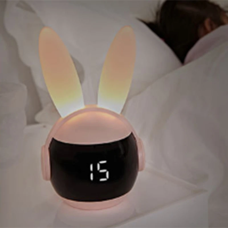 1 Piece Kids Bedroom Alarm Clock Cute Bunny Wake Up Light Alarm Clock Rechargeable