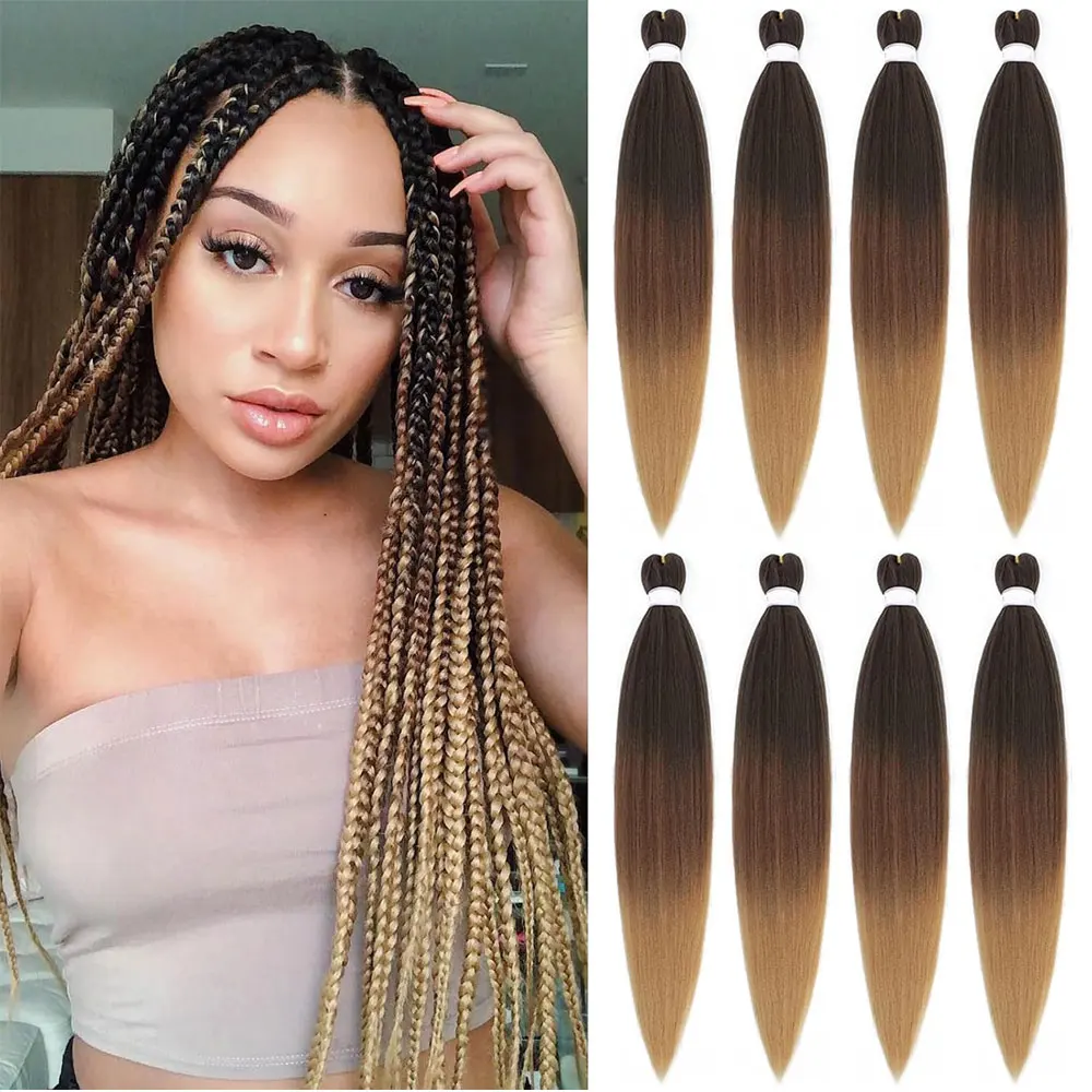 

26 "плетение волос, предварительно растянутые мягкие плетение волос с эффектом омбре для чернокожих женщин, синтетические плетения с горячей водой, наращивание волос