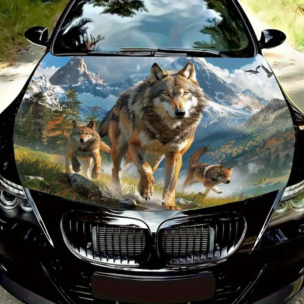 

Wolf Family Car Vinyl Wrap - Stunning Engine Hood Decal, Splash-Resistant PVC, Easy Removal, Fit For Cars, Self-adhesive,Waterpr