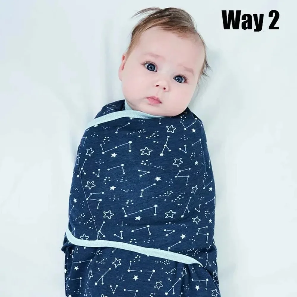 Manta con estampado de dibujos animados para bebé, conjunto de gorro de algodón para todas las estaciones, envoltura ajustable para dormir para recién nacidos de 0 a 6 meses