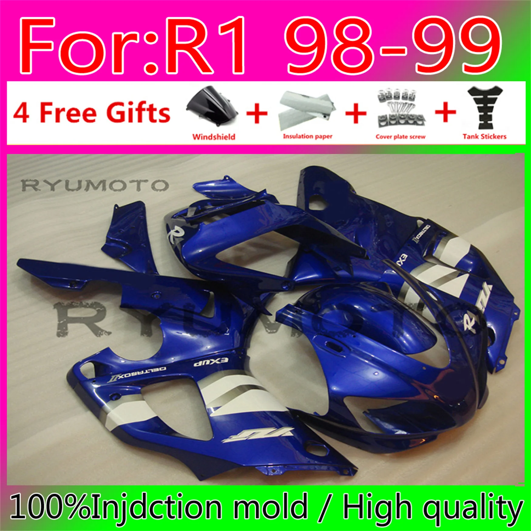

Motorcycle Injection mold fairings kit for YAMAHA YZF R1 YZF1000 98 99 00 01 R1 bodywork fairing YZFR1 1998 1999 bule
