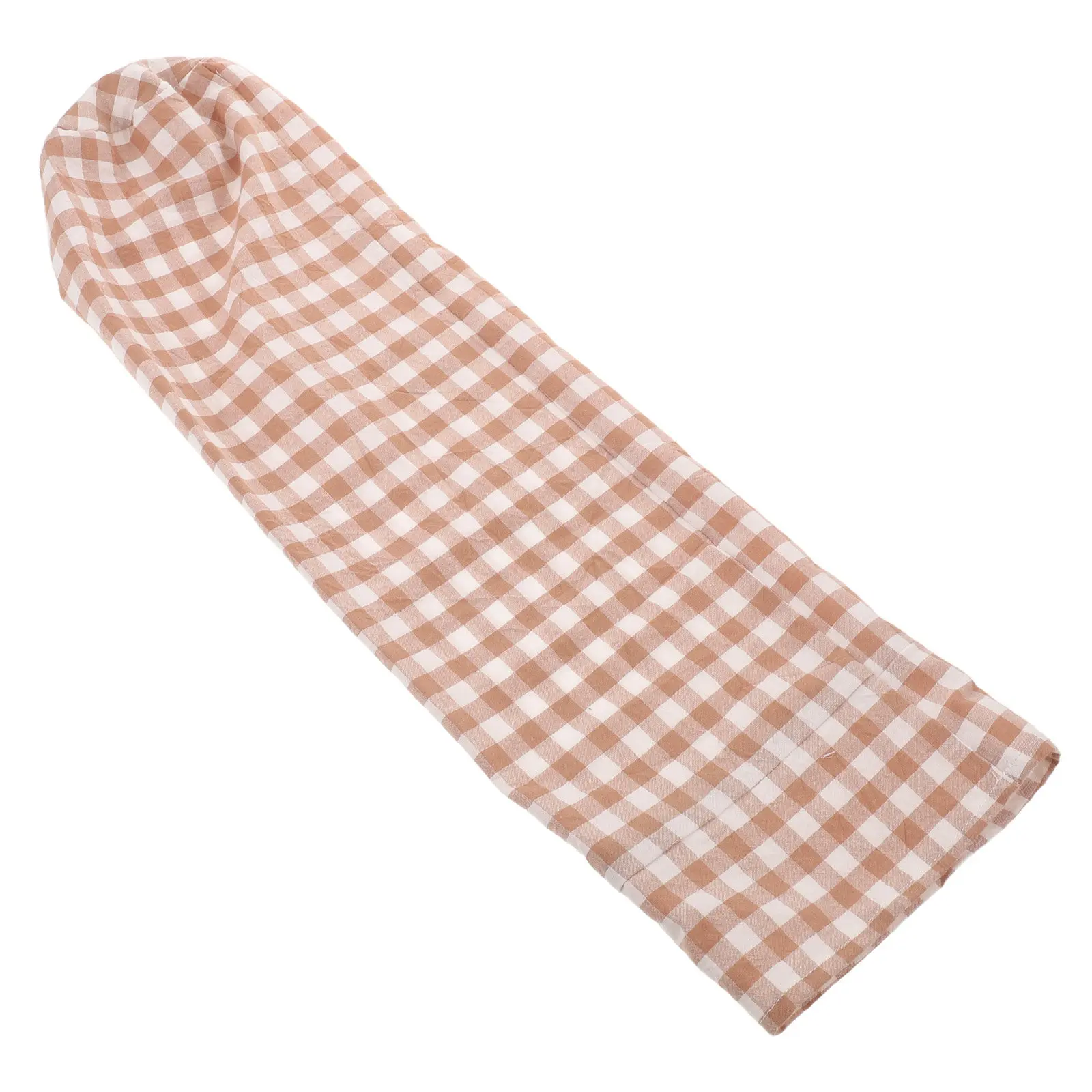 Round Checked Cotton Pillow Cover Soft Neck Roll Pillowcase Cylinder Shape 15.8x4in Cushion Cover Bedroom Sofa Khaki
