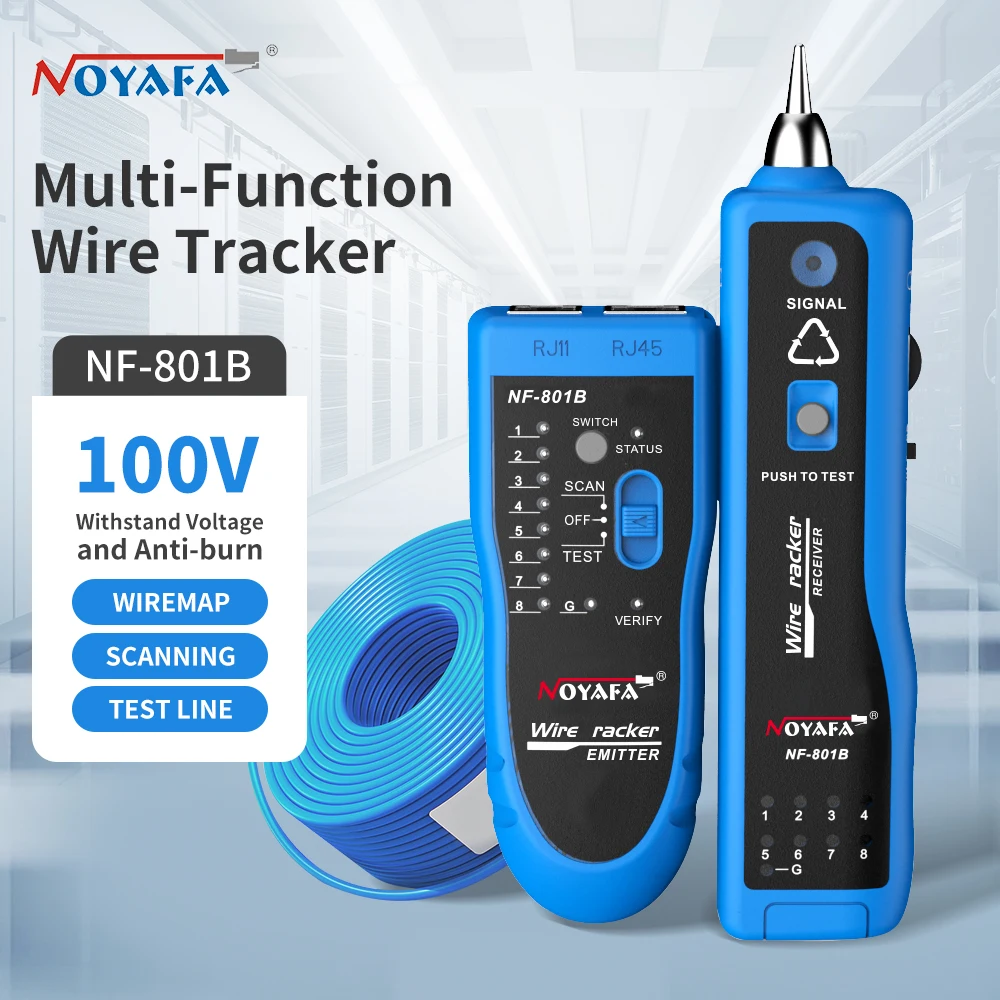 NOYAFA NF-801B Network Cable Tester Ethernet LAN Telephone Wire Tracer RJ45 RJ11 Line Finder with LED Lighting Withstand Voltage