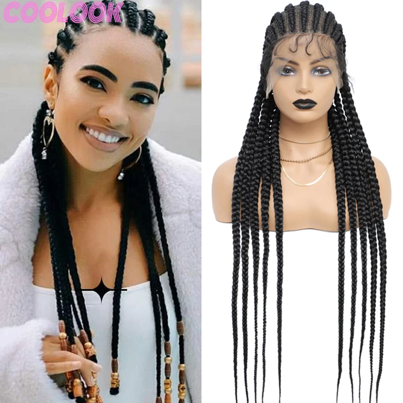 36'' Synthetic Full Lace Box Braid Wig with Baby Hairs Long Jumbo Box Braid Knotless Lace Front Wig Braided Wigs for Black Women