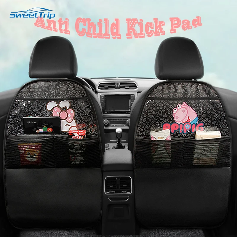 Pu Leather Car Seat Back Anti Kick Protector Pad for Kids Baby Cute Cartoon The Back Seat Child Anti Kick Pad Anti Dirt Mat 2024