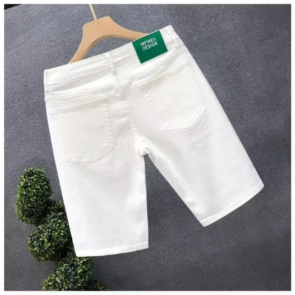 New Summer Korean Fashion Luxury Designer cowboy White Black Jeans for Men Trendy Slim Fit Casual Pants Boyfriend Jeans Shorts