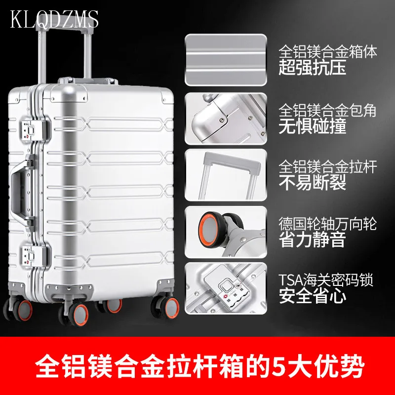 KLQDZMS High Quality All-aluminum-magnesium Alloy Trolley Case Unisex Universal Wheel Password Boarding Case Travel Suitcase