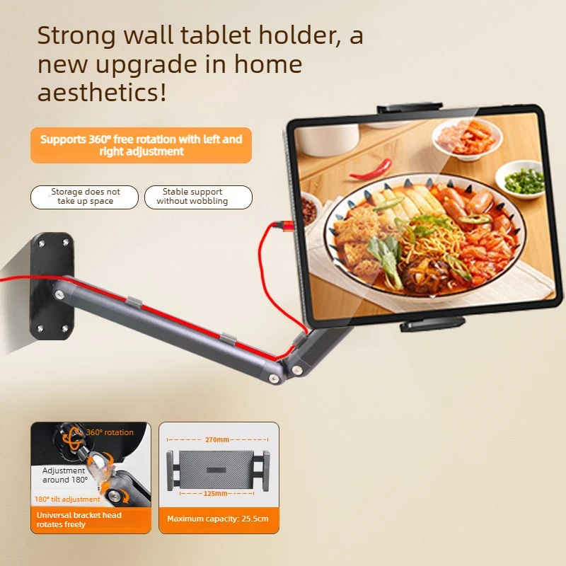 Tablet Wall Mount Holder Aluminum Alloy Foldable Phone Holder with Screws 360° Rotating Universal Mobile Phone and Tablet Stand