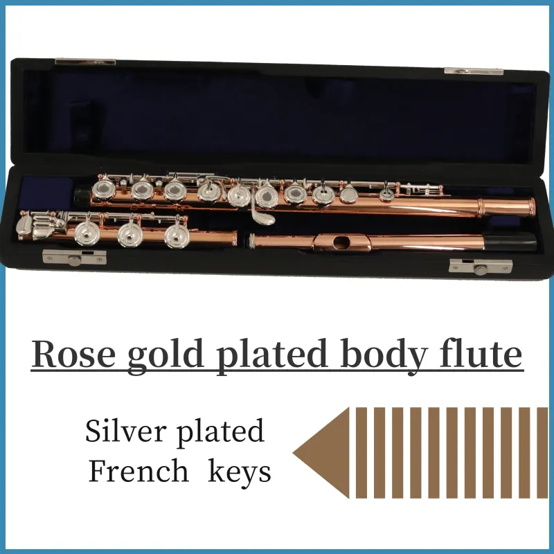 High-end AOQI flute French style silver plating keys Rose gold plated body material C tone flute with case