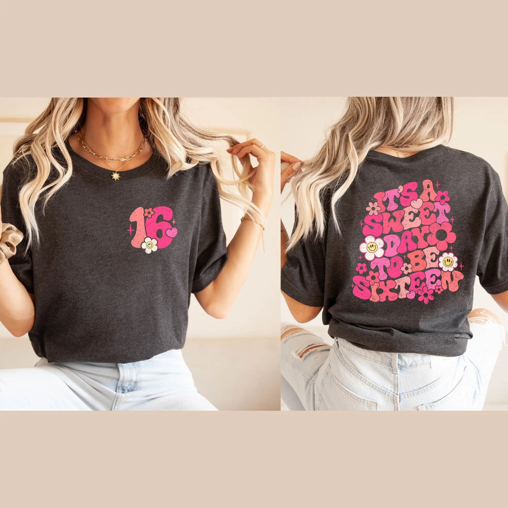 16Th Birthday T Shirt Girls Pink Retro It'S A Sweet Day To Be Sixteen Floral Girl Shirtnager