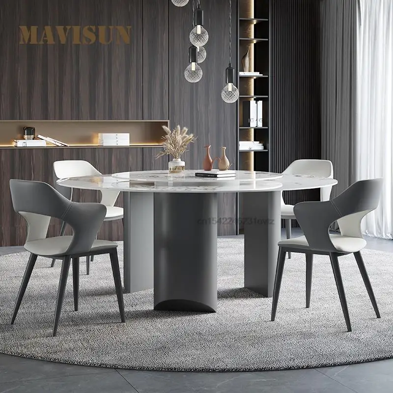 New Bright Slate Dining Room Table Modern Minimalist High-end Round Table For 10 People Restaurant Home Kitchen Furniture Set