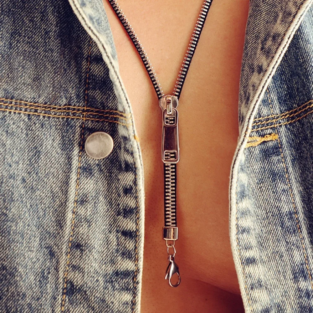 Creative Choker Zipper Necklace Titanium Steel Hip-hop Pull-able Zipper Sweater Chain Punk Trendy Clavicle Necklace Couple