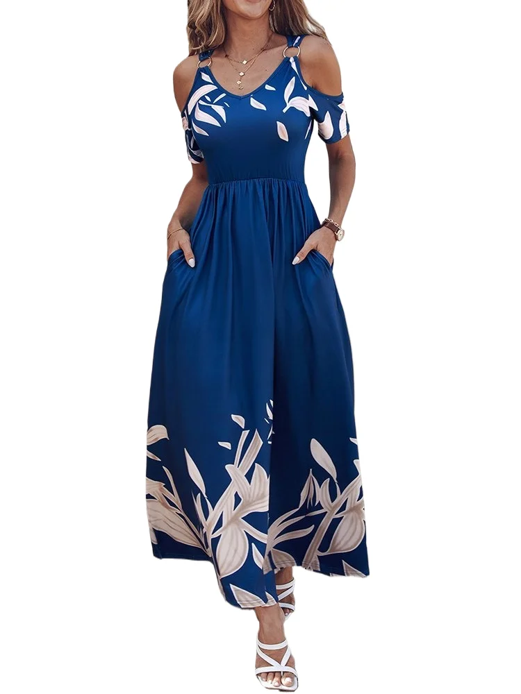 

Summer Women Print Dress Fashion Sexy V Neck Short Sleeve Off Shoulder Casual Elegant Maxi Dresses Female Clubwear Casual Dress