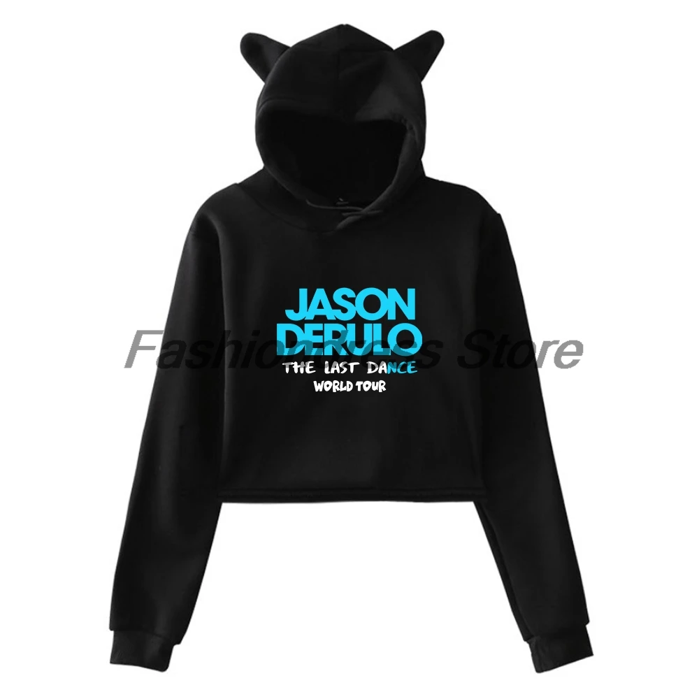 Jason Derulo Last Dance World Tour 2026 Hoodie Cat Ears Hooded Sweatshirts Long Sleeve Crop Top Women's Clothes