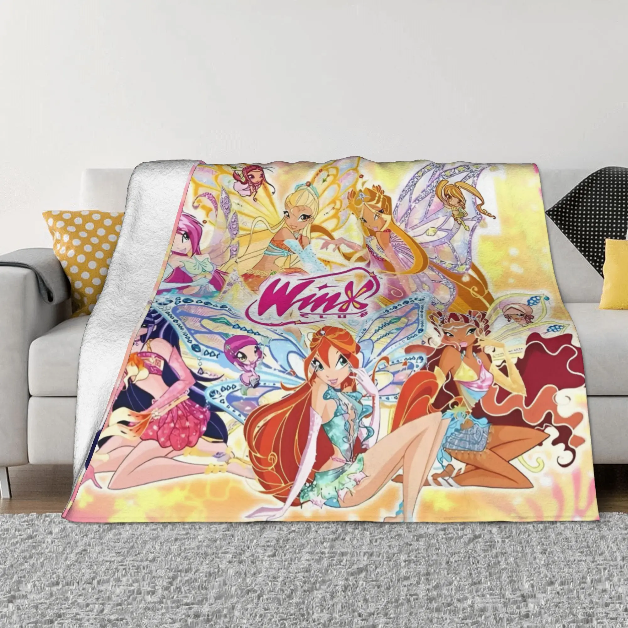 Winx Saga Club Cartoon Movie Blankets  Fuzzy Novelty Warm Throw Blanket for Bed Sofa Autumn/Winter