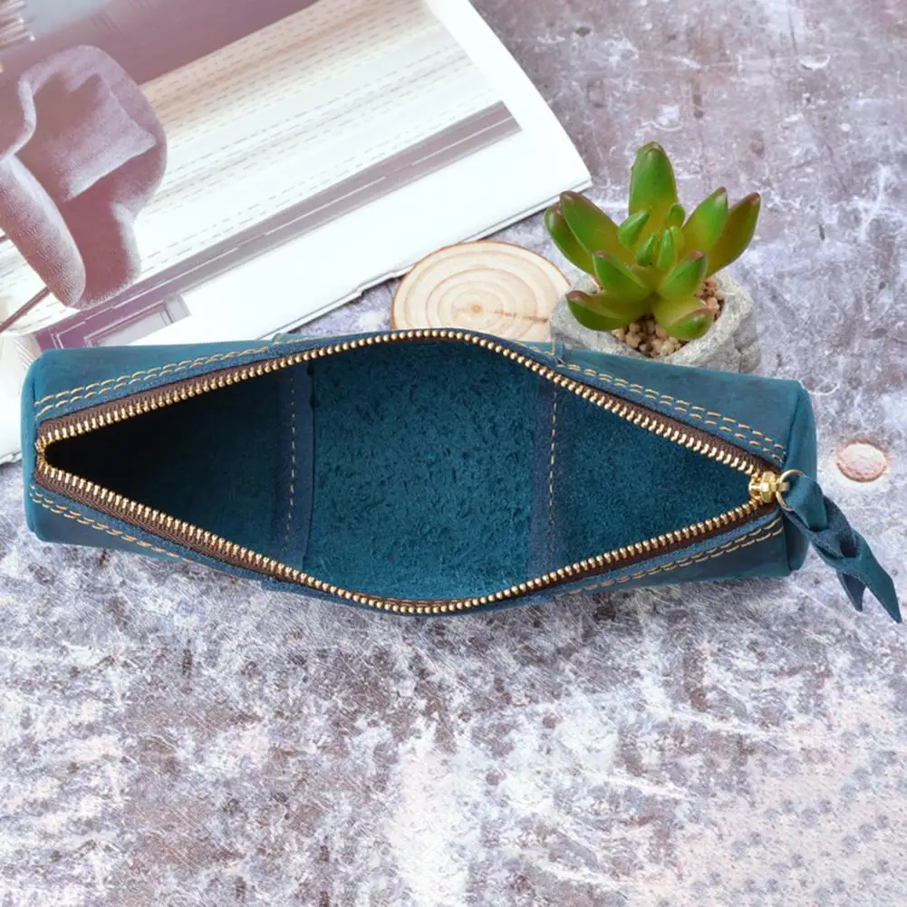 Large Capacity Pencil Case Large Capacity Faux Leather Pencil Case Retro Zipper Closure Stationery Storage Pouch for Students