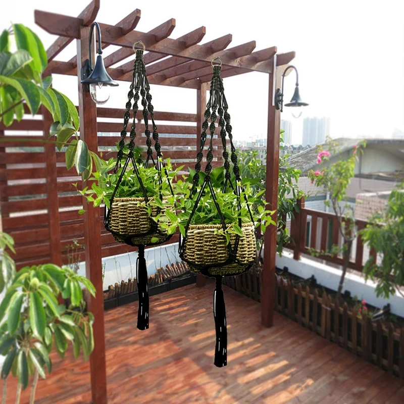 Plant-Linked Indoor And Outdoor Hanging Flowerpot Basket Cotton Rope, Garland Plant Stand, 4 Pieces