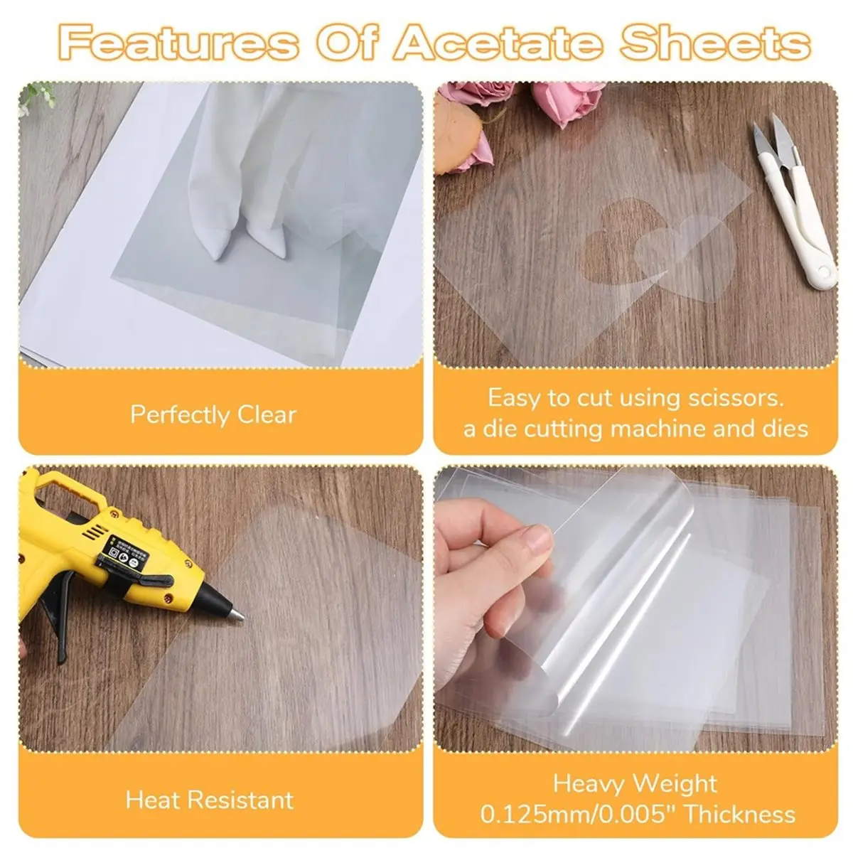 HITL 60PCS Heat Clear Acetate Sheets for Crafts, Transparent Craft Plastic Sheets, for DIY Cards Photo Albums Photo Frame