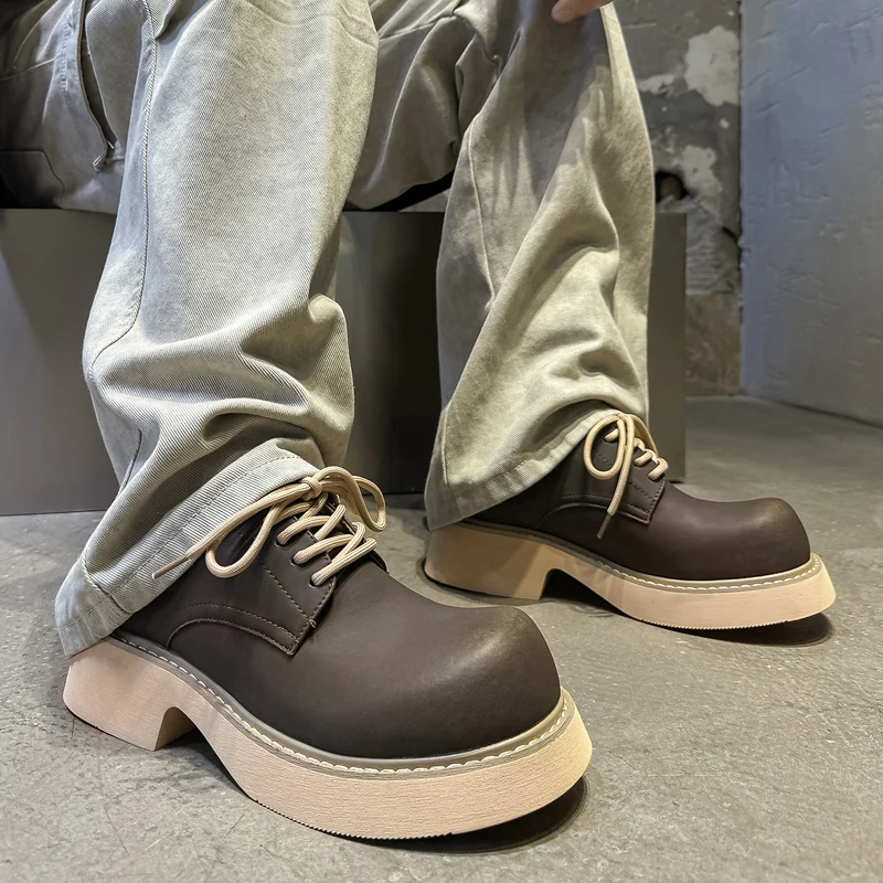 

Размер 38-48, модные мужские туфли дерби, мужские повседневные удобные рабочие туфли на толстой подошве, кожаные туфли для пар в стиле ретро с большой головкой