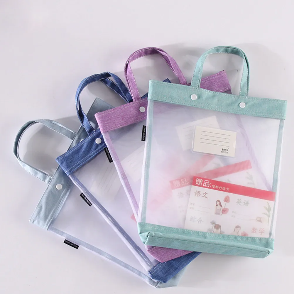 

2pcs Portable Nylon Document Bag Snap Button File Organizer For Home Office Students Teachers File Storage Holder