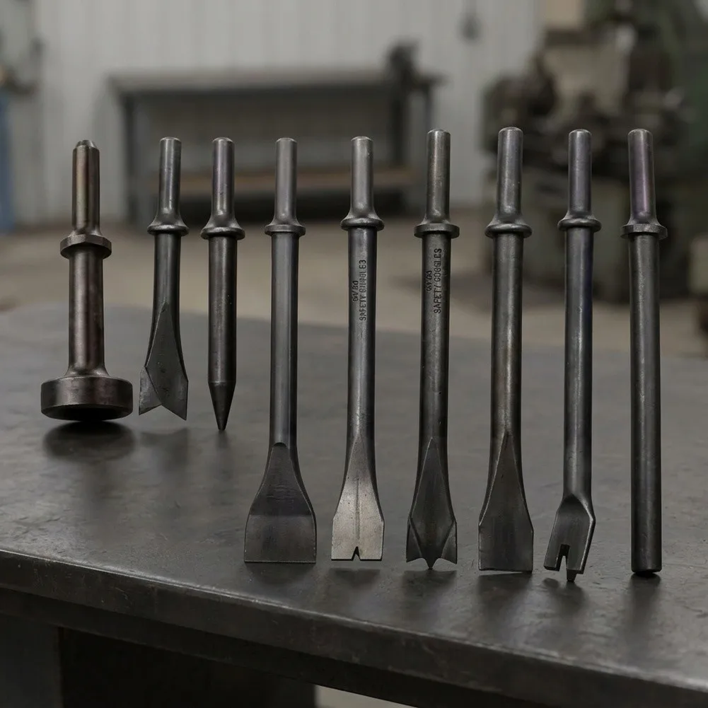 For Air Chisel Bit Set 9 Pieces Designed for Pneumatic Hammer Applications Including Scaling Rivet Removal and Grooving