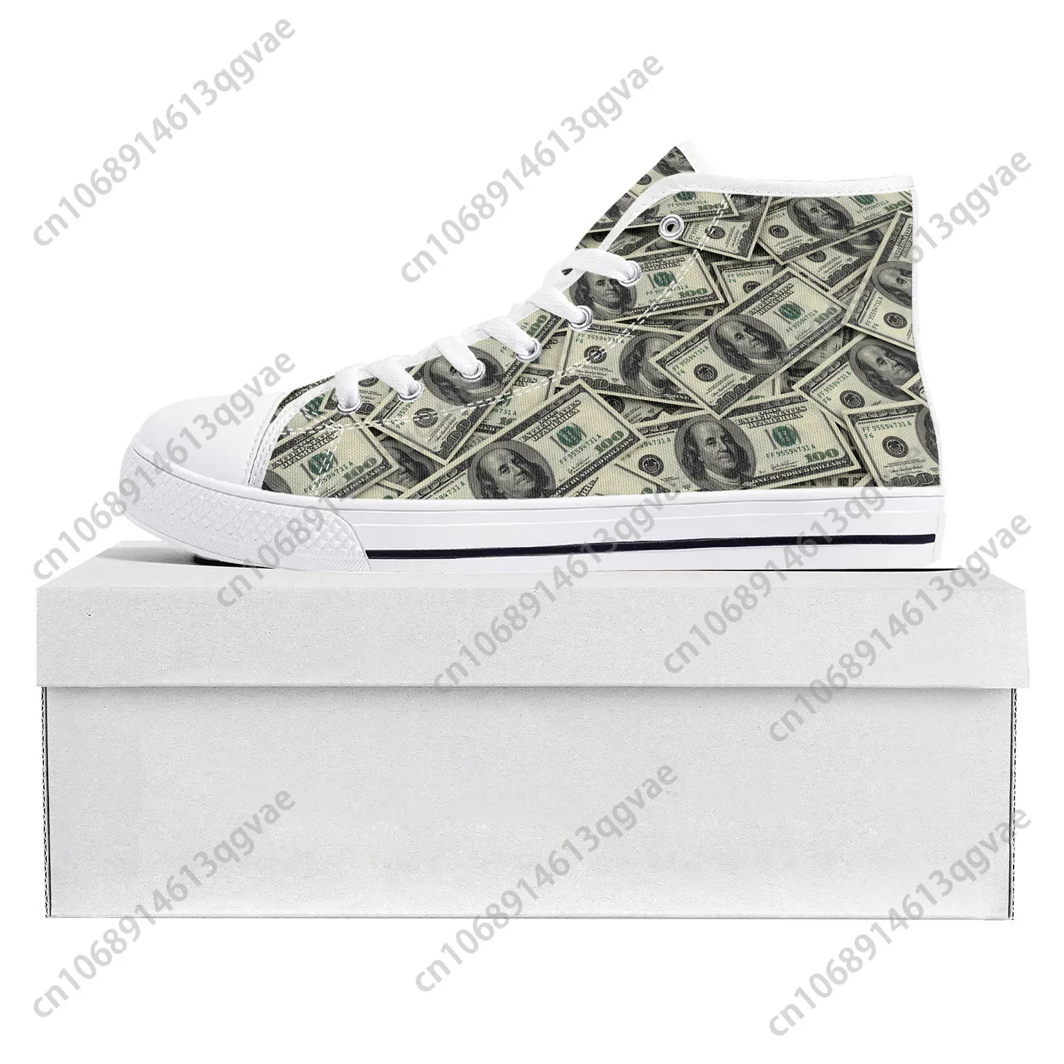 

Dollar Printed Popular High Top High Quality Sneakers Mens Womens Teenager Canvas Sneaker Casual Couple Shoes Custom Shoe White