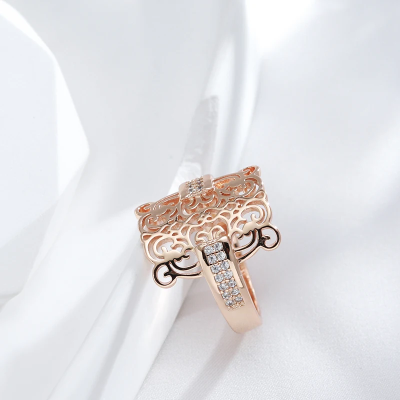Kienl Trend 585 Rose Gold Color Square Big Ring for Women Vintage Natural Zircon Glossy Metal Ethnic Bride Ring Daily Jewelry
