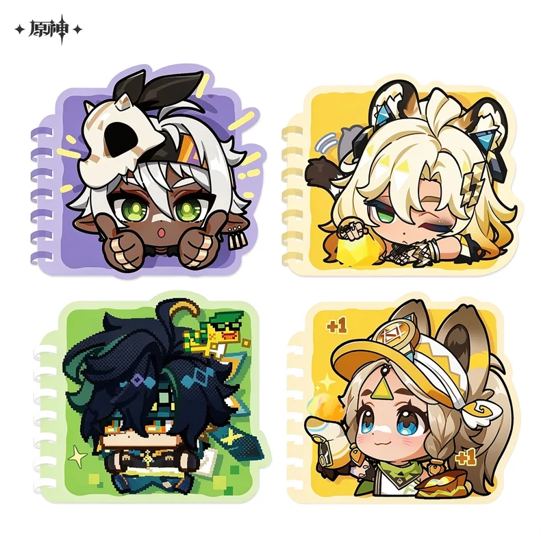 2024 Anime Genshin Impact Natlan Q Version Internet Meme Series Spiral Notebook Memo Pad Kachina Mualani Kinich Official Gift