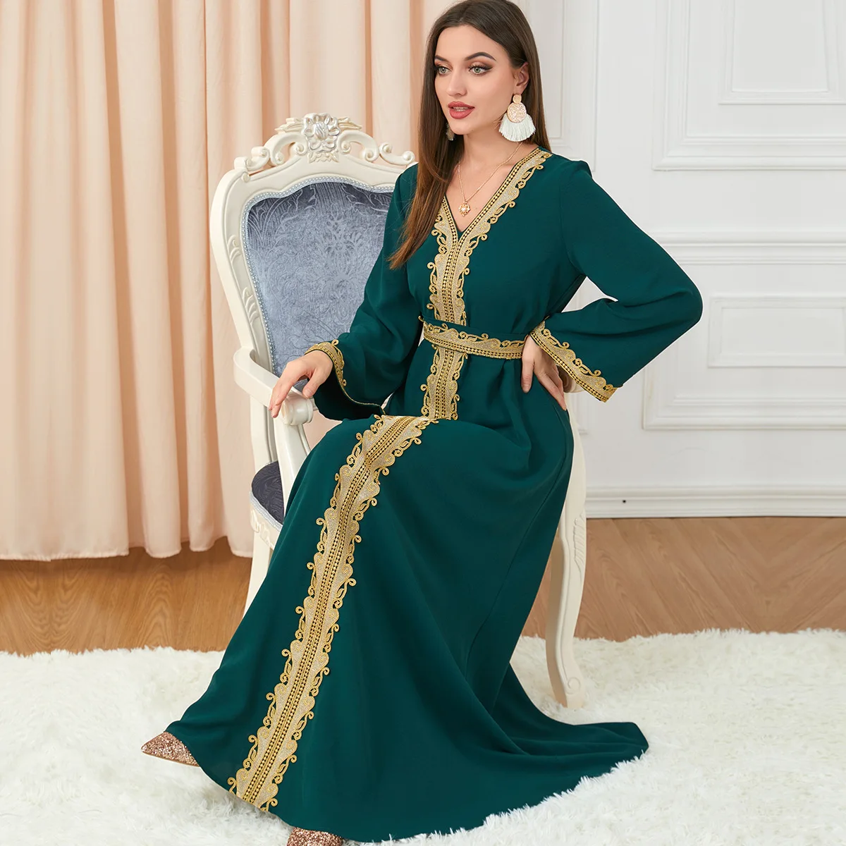 Jalabiya-Abaya Muslim Dresses for Women, Embroidery Party Dress, Ethnic Long Robe, Kaftan Robe, Eid Print, Ramadan, Autumn