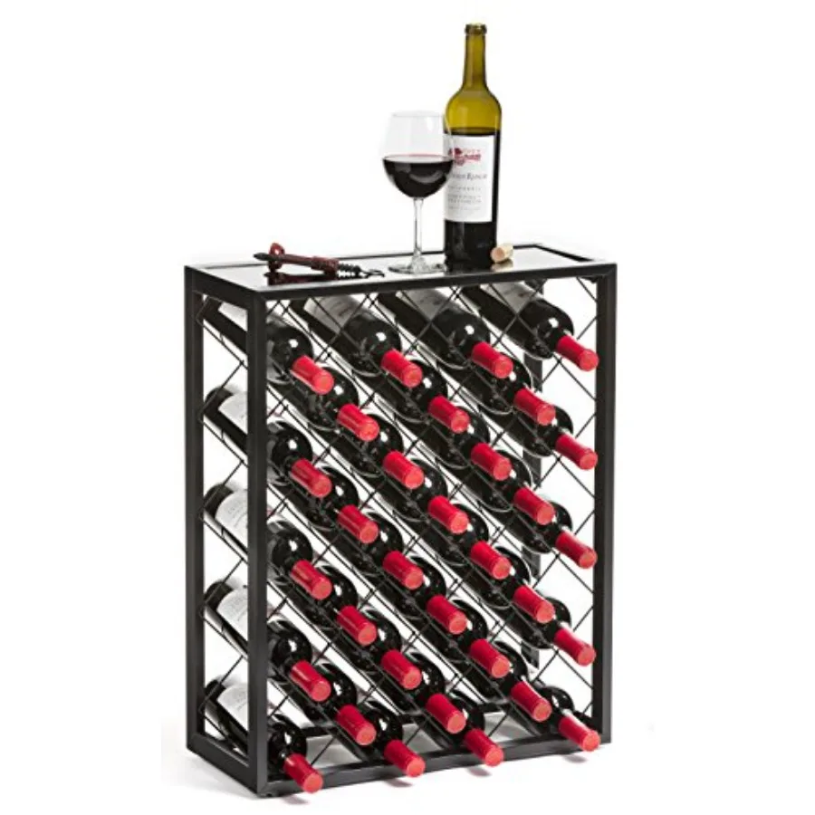 

Wine Rack with Glass Top Shelf, Free Standing for Home, Kitchen and Bar